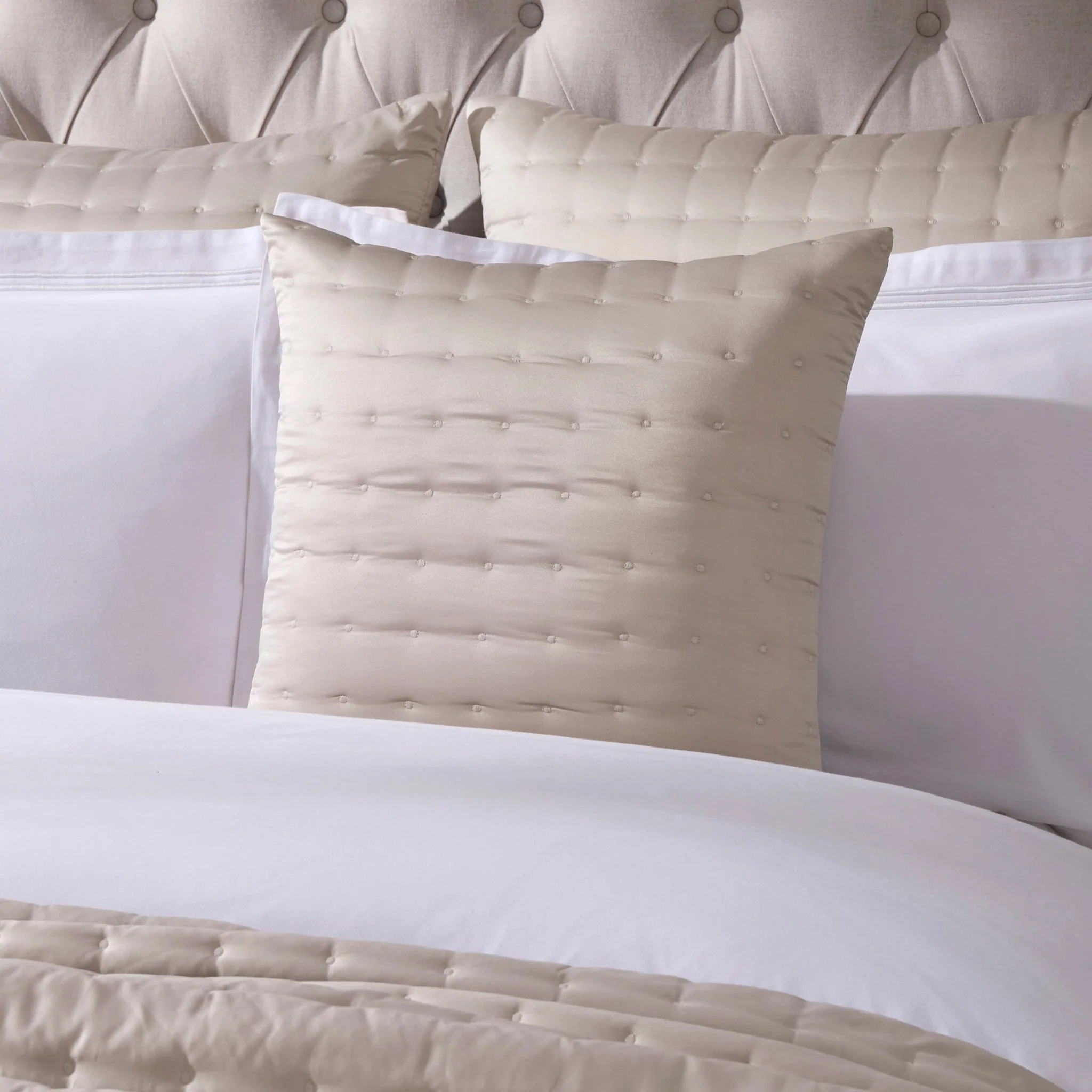 Vienna Quilted Satin Cushion Cover - Champagne