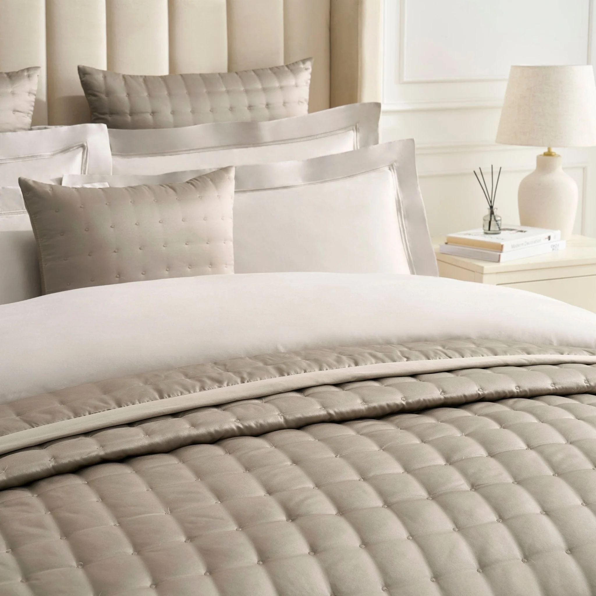 Vienna Quilted Satin Throw 1.5m x 2m - Taupe - Image 3